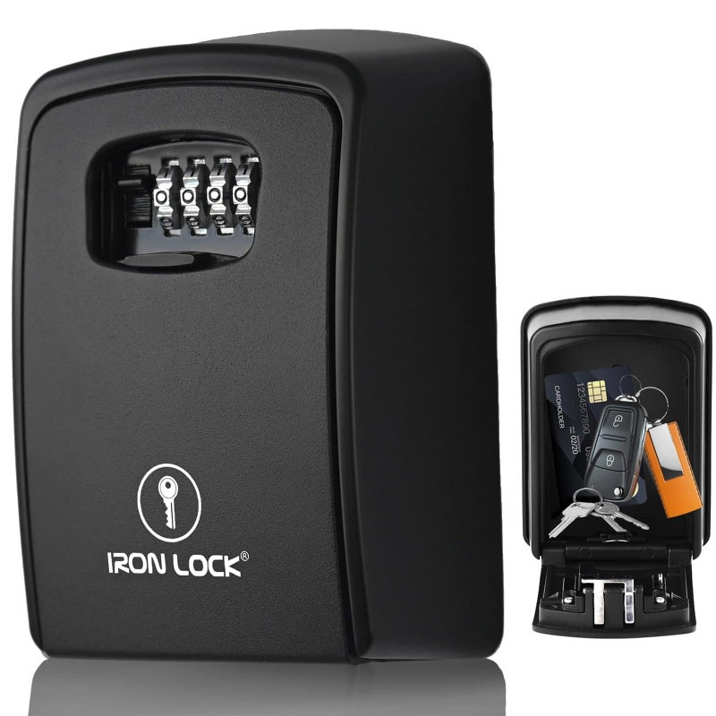 Iron LockÂ® Key Lock Box XXL Wall Mount â€“ Waterproof Outdoor Key Safe with Heavy-Duty Metal Body & 4-Digit Combination â€“ Lock Box for Keys Outside for Home, Rentals & Realtors (Black, XXL) - Image 1